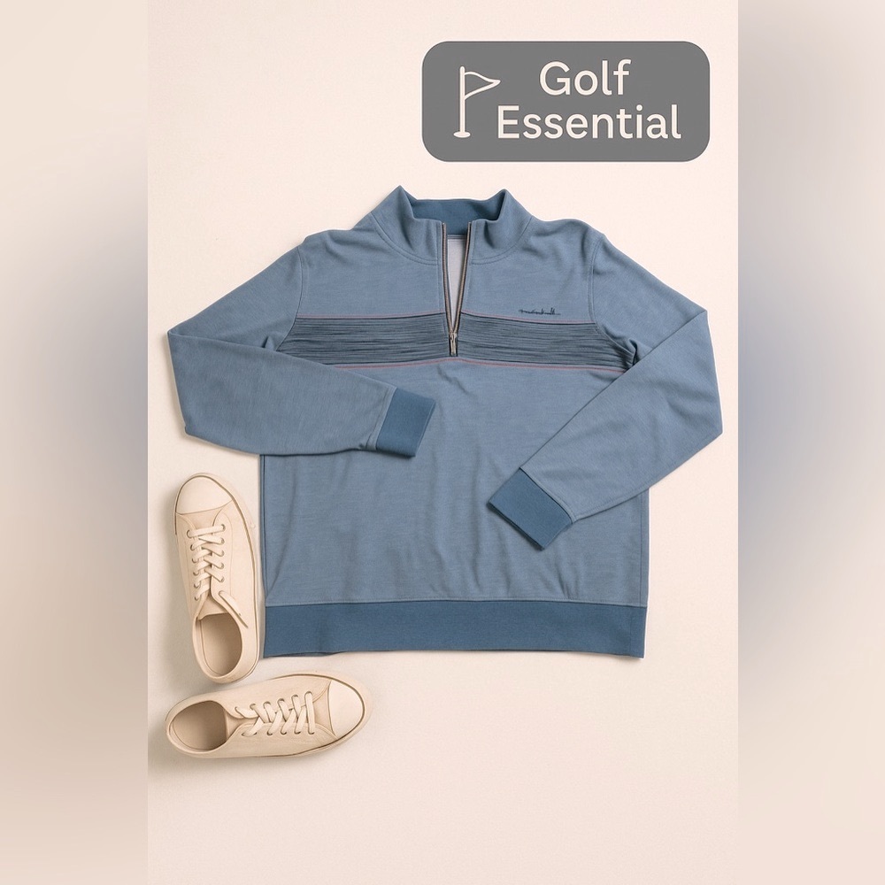 TravisMathew Men’s Golf Quarter Zip Pullover | Blue Heathered Sweatshirt | SizeL - Picture 3 of 4